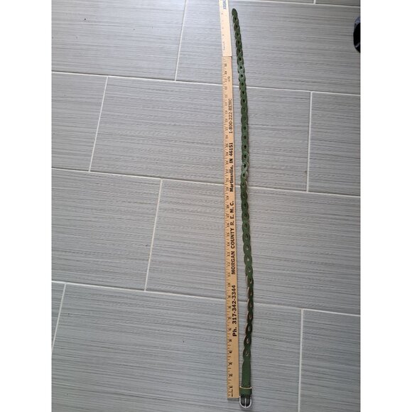 Fossil Green Leather Cutout Belt With Silver Buckle Womens Size L - Picture 8 of 10